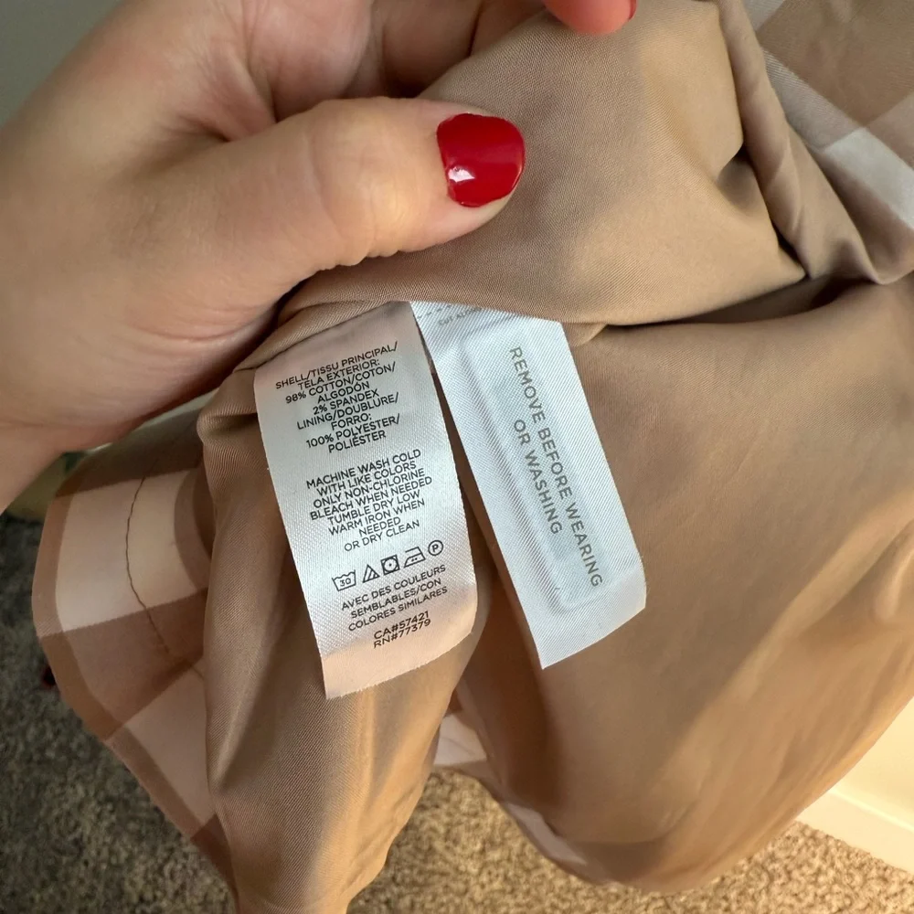 Ann Taylor Trench Coat Womens Medium Tan White Checked Double-Breasted Classic - Picture 5 of 5